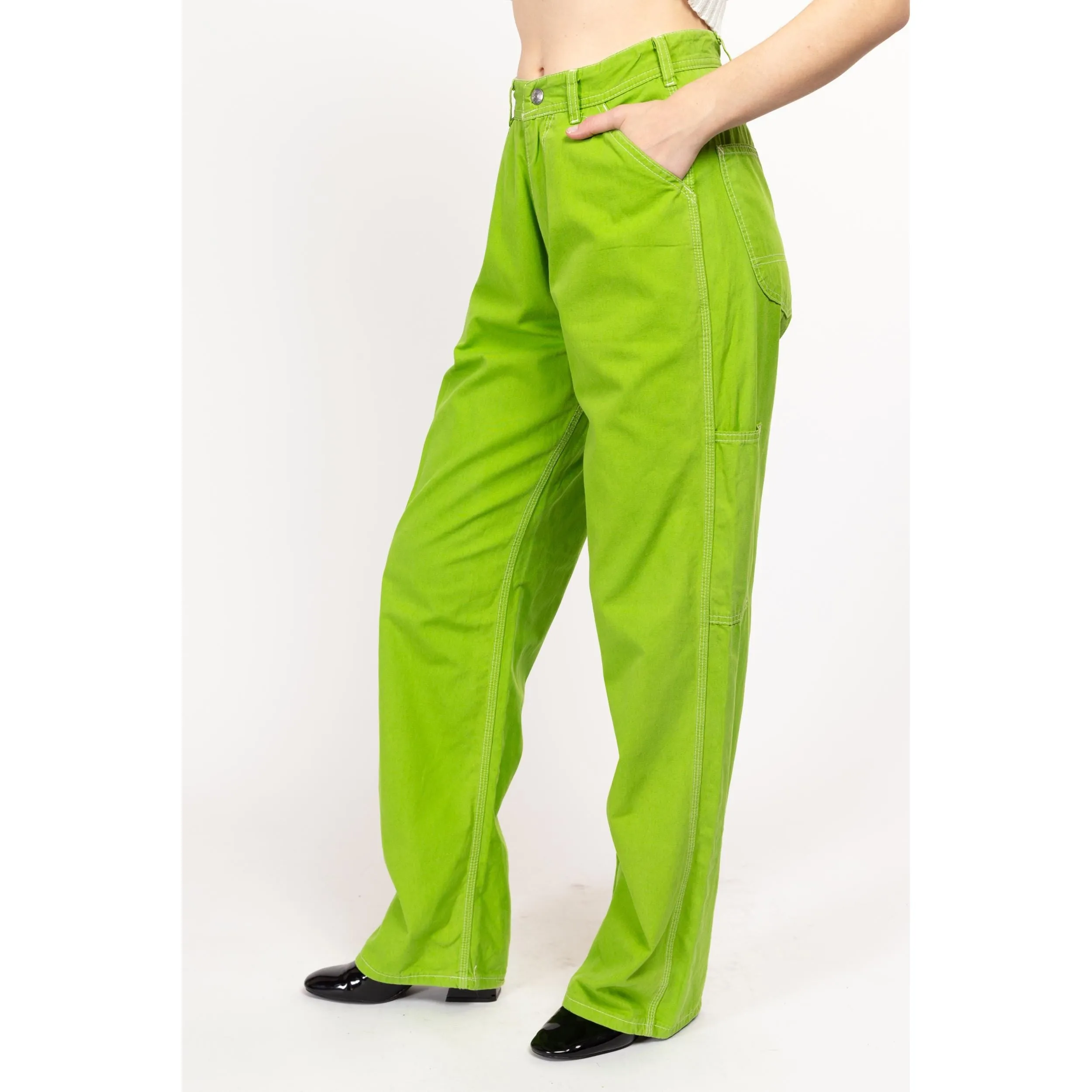 Medium 90s Esprit Lime Green Carpenter Barrel Pants 28.5"