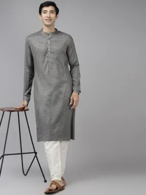 Men Grey & Beige Woven Design Thread Work Kurta With Pyjama