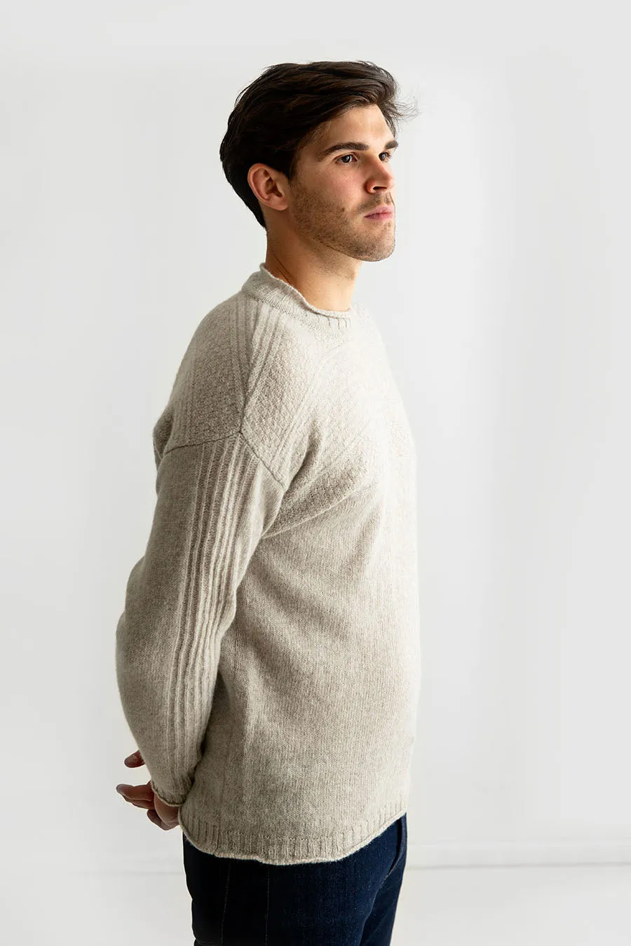 Mens Breakwater Shetland Gansey Jumper - Putty