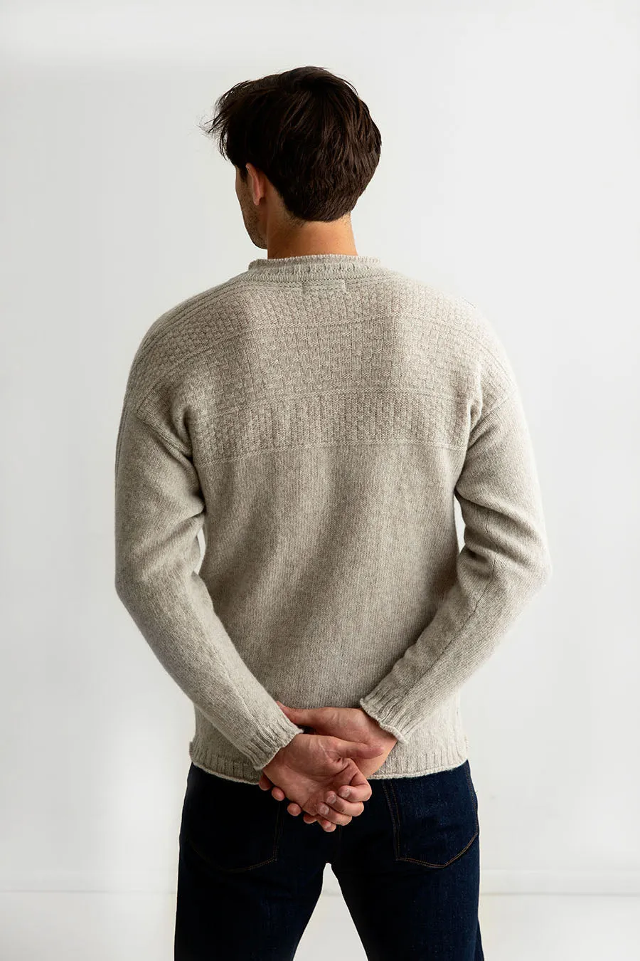 Mens Breakwater Shetland Gansey Jumper - Putty