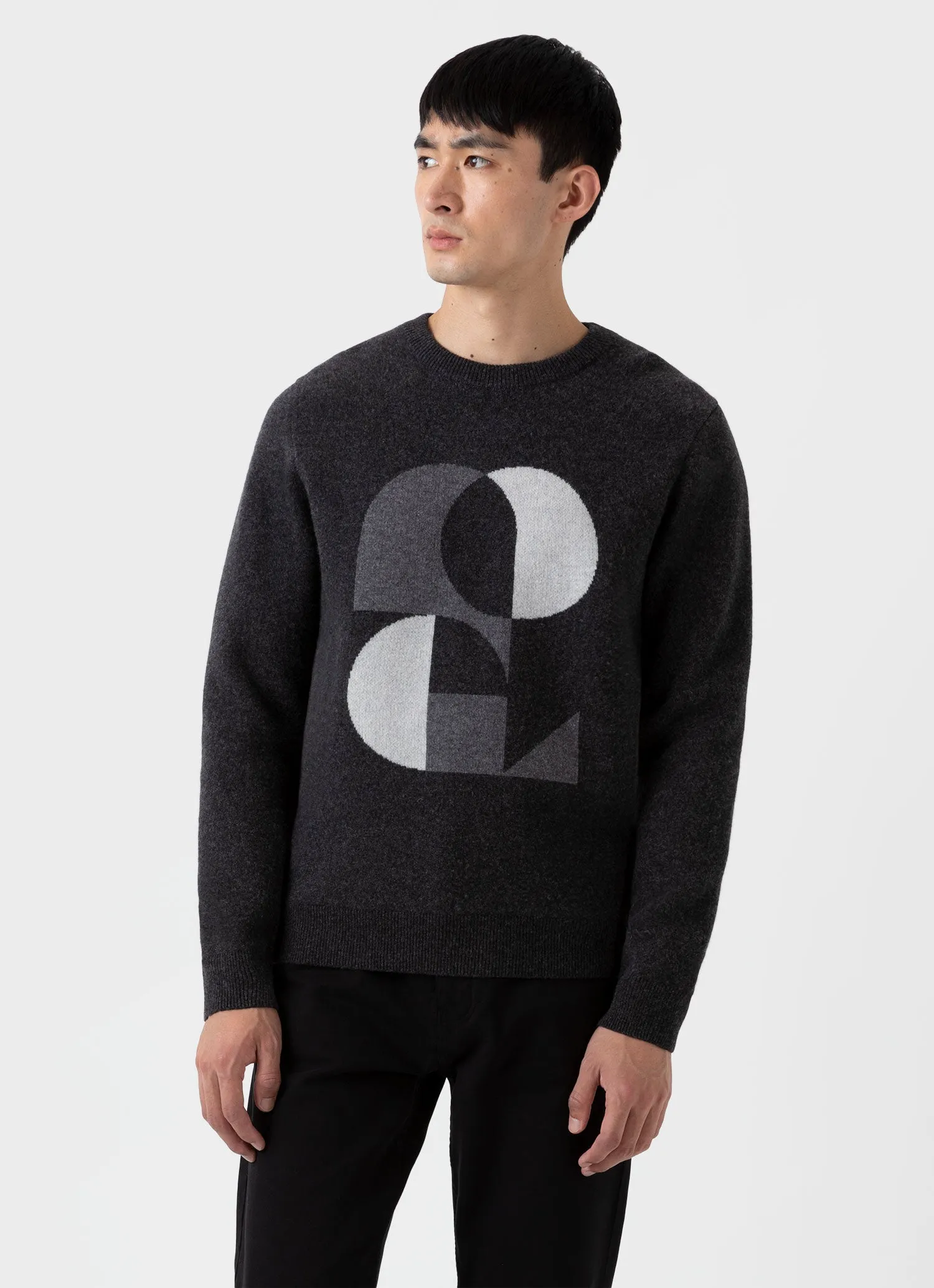 Men's Craig Ward Lambswool Jumper in Charcoal Melange