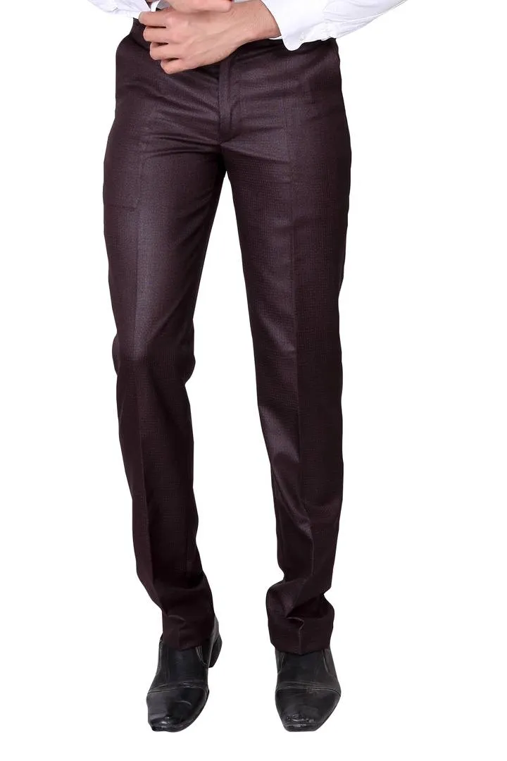 Men's Maroon Polyester Blend Solid Mid-Rise Formal Trouser