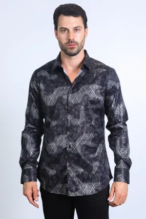 Mens Modern Fit Stretch Foil Fashion Black/Charcoal Shirt