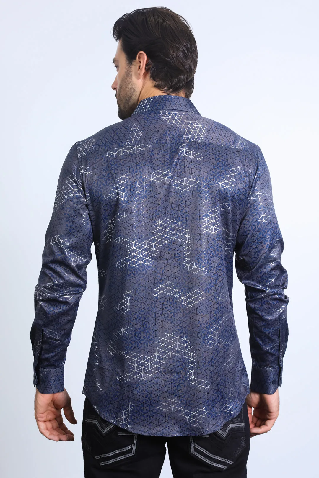 Mens Modern Fit Stretch Foil Fashion Grey Shirt