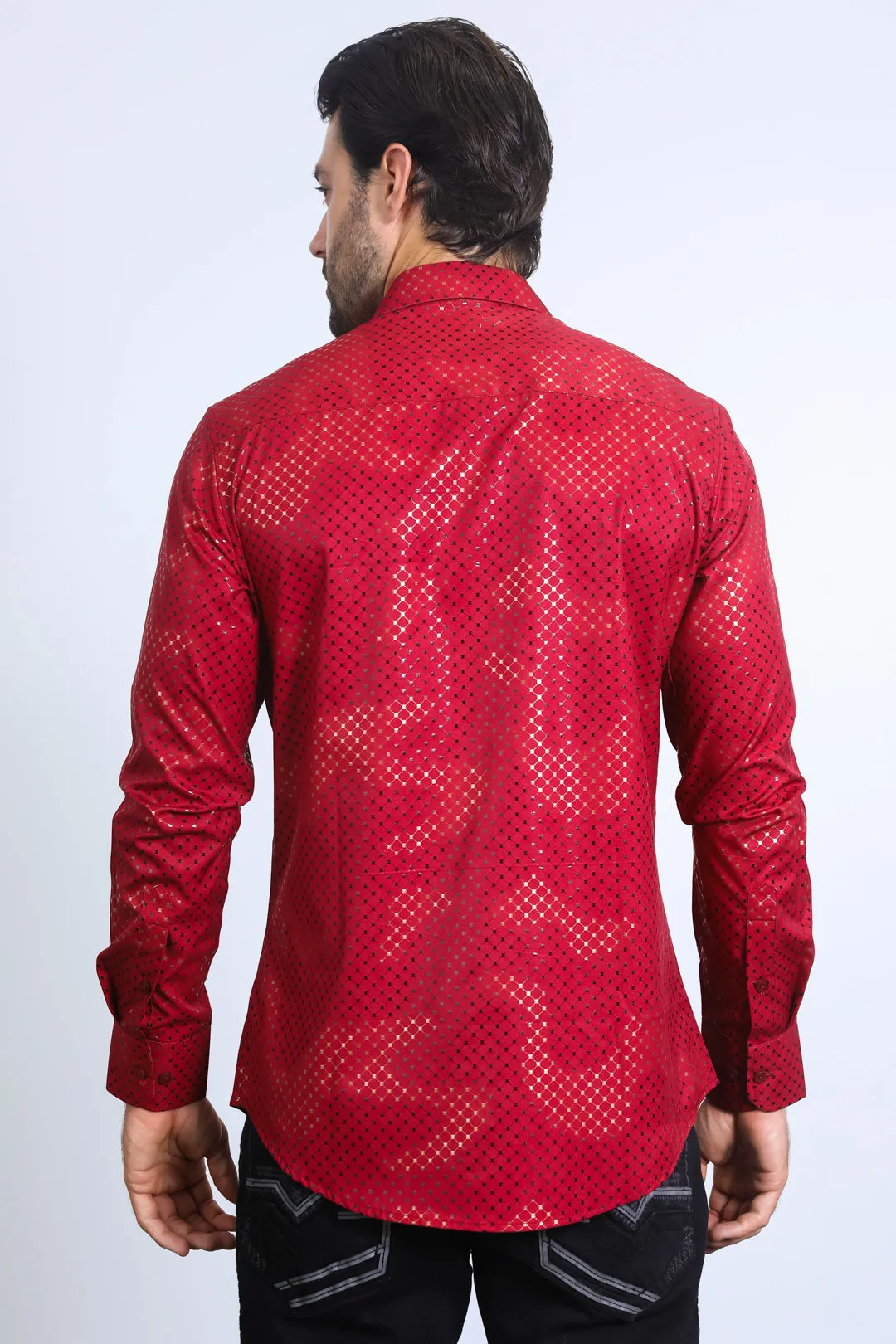 Mens Modern Fit Stretch Foil Fashion Red Shirt