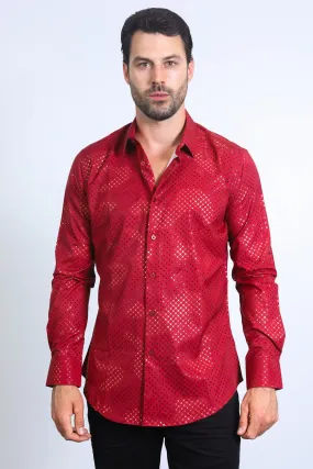 Mens Modern Fit Stretch Foil Fashion Red Shirt