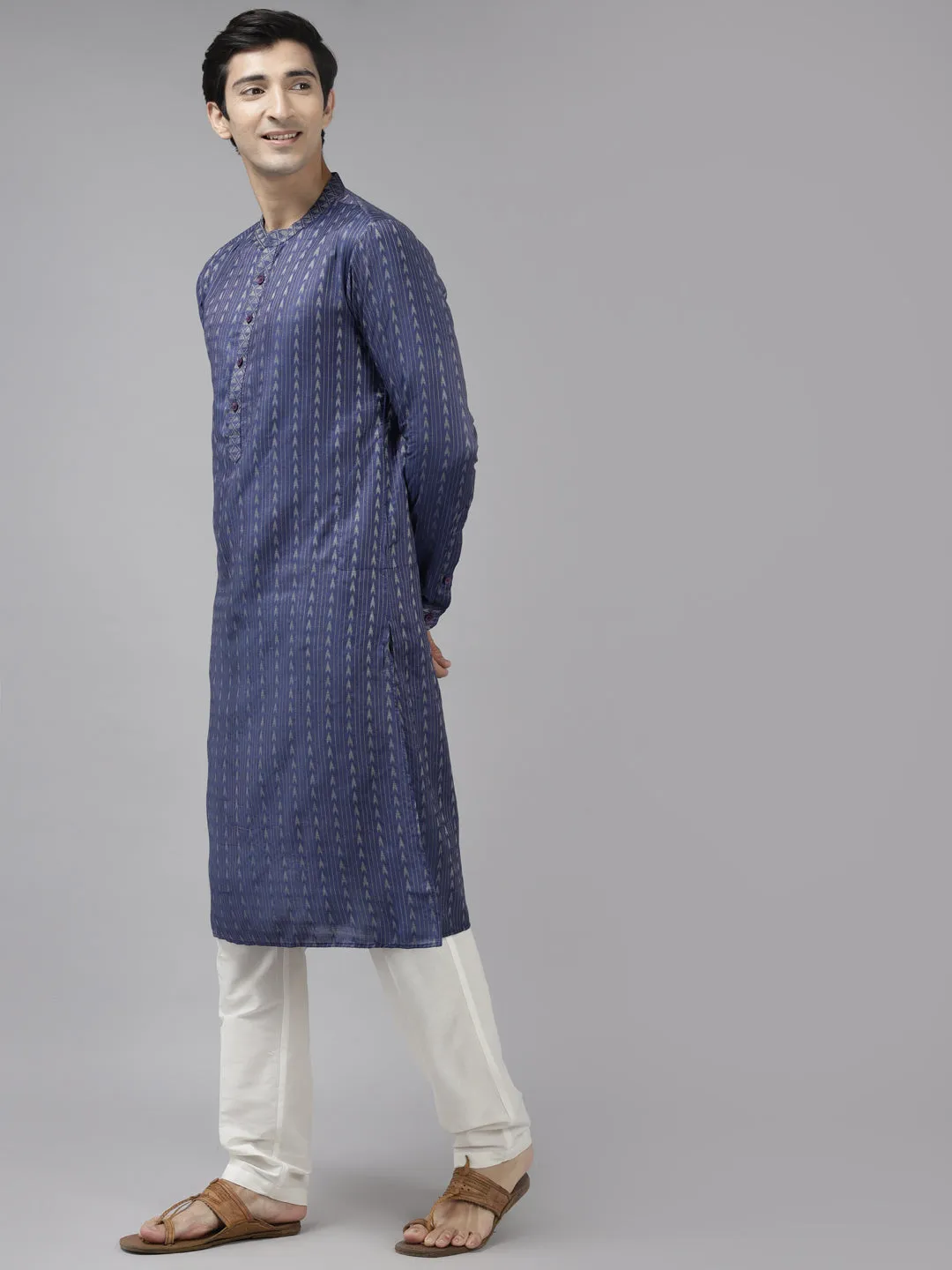 Men's Purple & Beige Woven Design Thread Work Kurta With Pyjama - See Designs