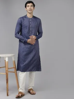 Men's Purple & Beige Woven Design Thread Work Kurta With Pyjama - See Designs