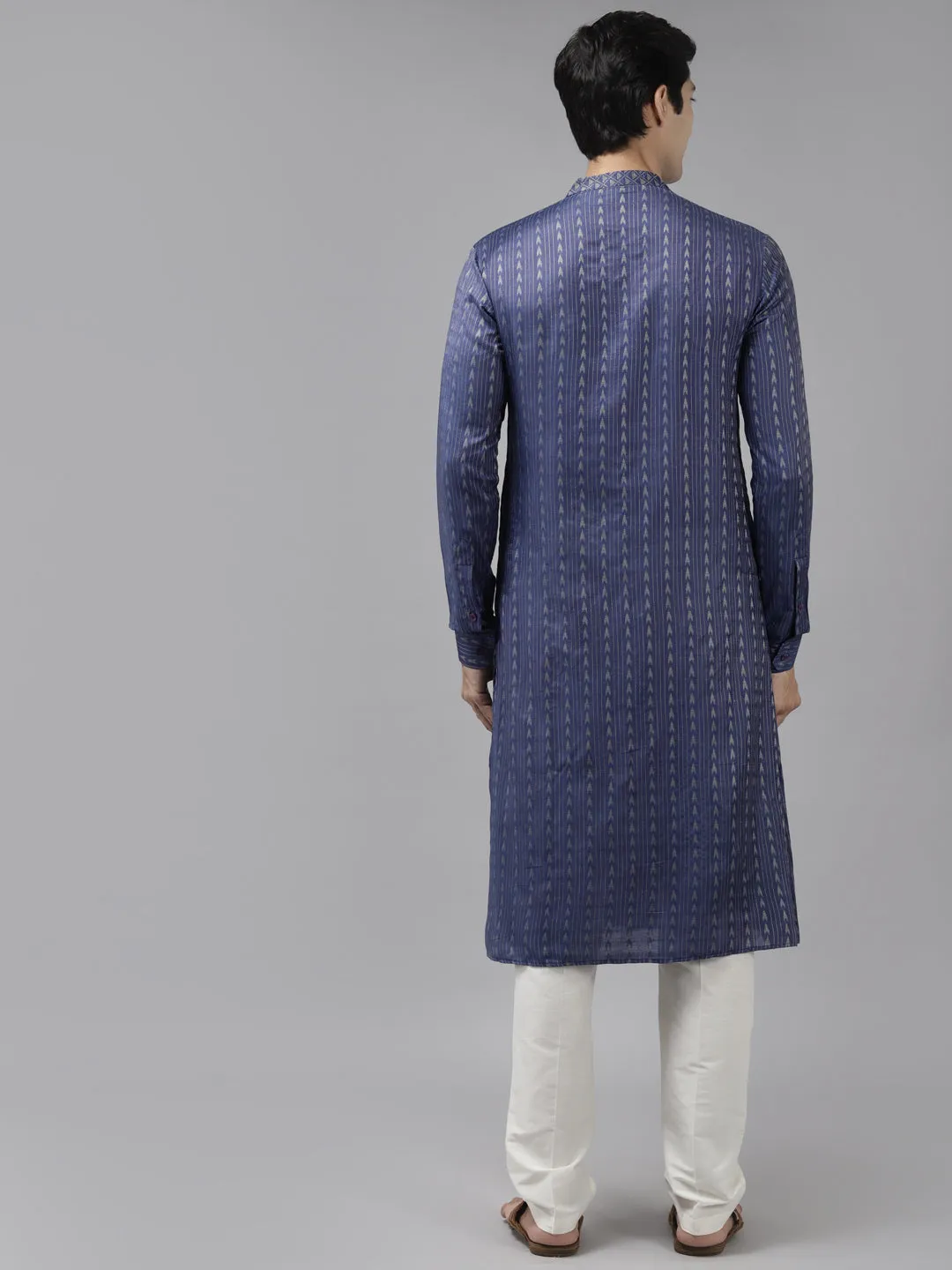 Men's Purple & Beige Woven Design Thread Work Kurta With Pyjama - See Designs