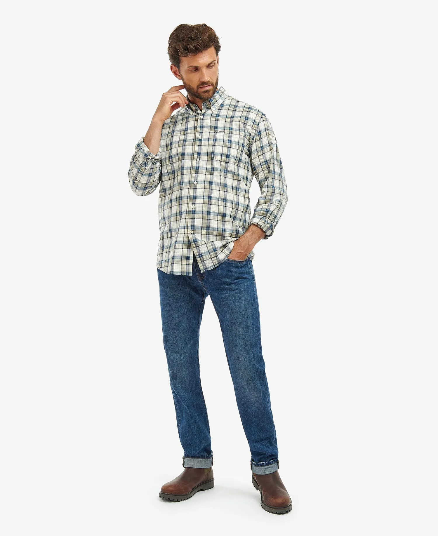 Men's Sadle Checked Shirt - Stone