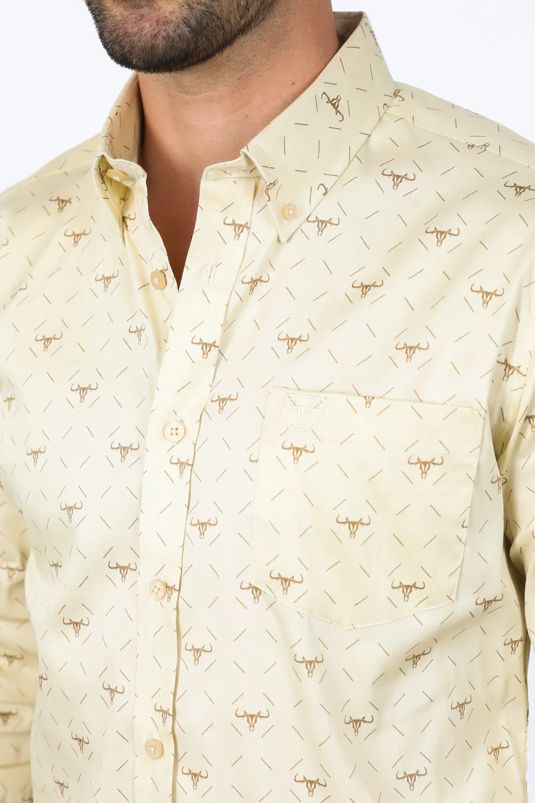 Mens Satin Cotton Modern Fit Beige Long Sleeve Shirt