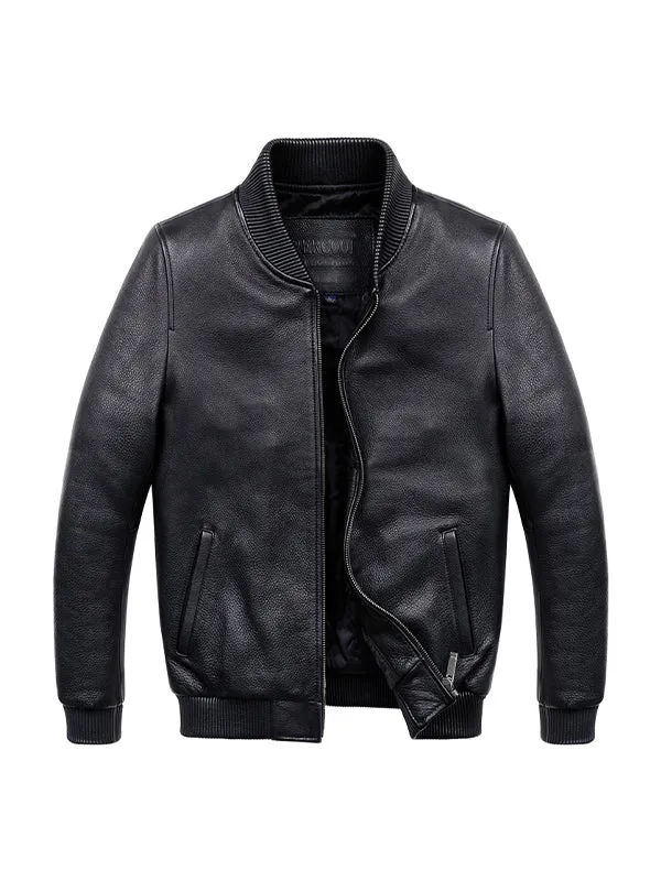 Men's Sheepskin Motorcycle Baseball Vintage Cowhide Jacket