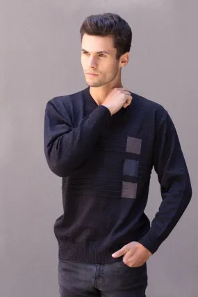 Men's V Neck Pullover With Square Pattern