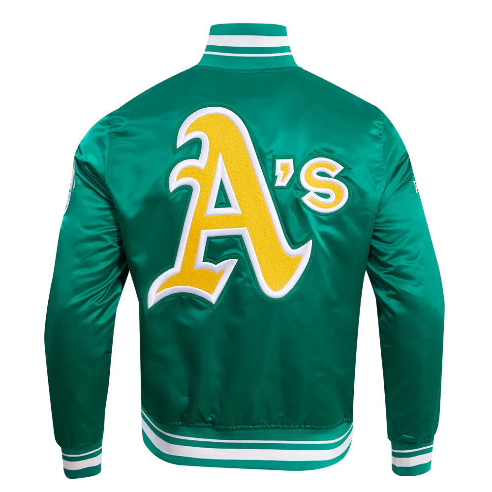 MLB OAKLAND ATHLETICS RETRO CLASSIC MEN'S RIB SATIN JACKET (KELLY GREEN)