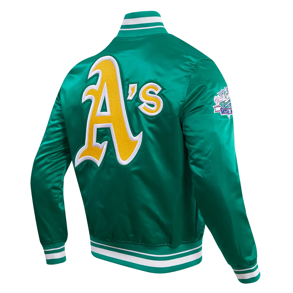 MLB OAKLAND ATHLETICS RETRO CLASSIC MEN'S RIB SATIN JACKET (KELLY GREEN)