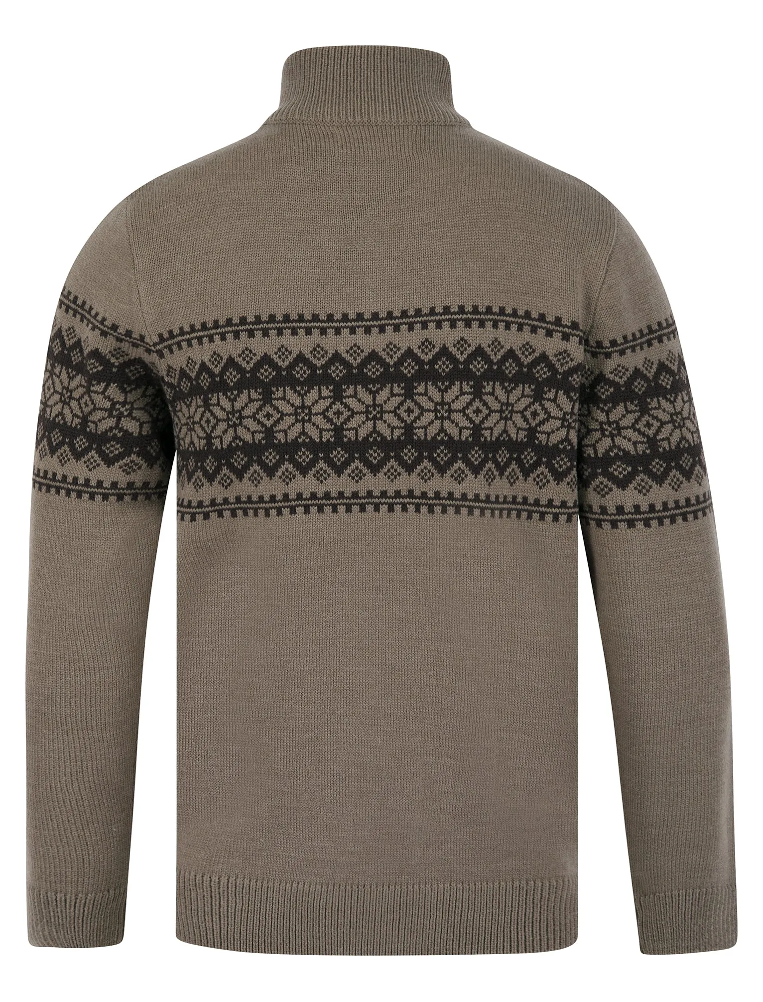 Moseph Quarter Zip Fair Isle Knit Funnel Neck Jumper in Taupe As Swatch - Kensington Eastside