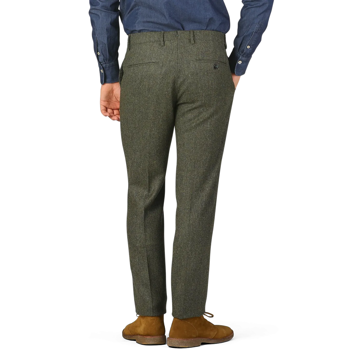 Moss Green Herringbone Wool Tweed Trousers