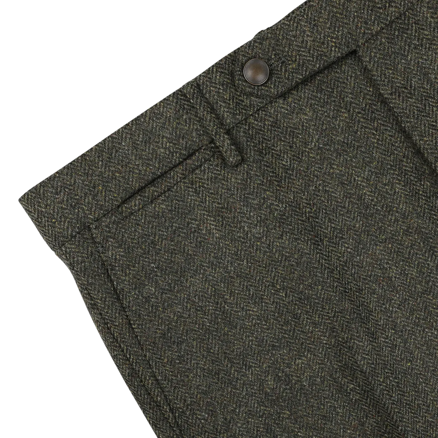 Moss Green Herringbone Wool Tweed Trousers