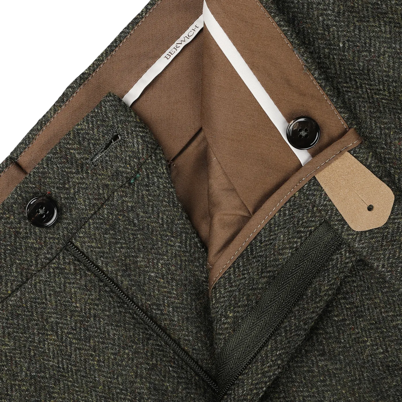 Moss Green Herringbone Wool Tweed Trousers