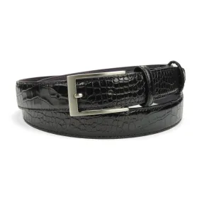 Narrow Black Classic Mock Croc Belt