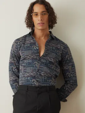 Navy Printed Casual Shirt