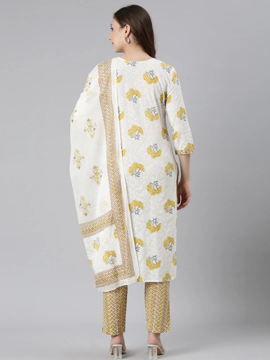 Neerus Yellow Regular Straight Embroidered Kurta and Trousers