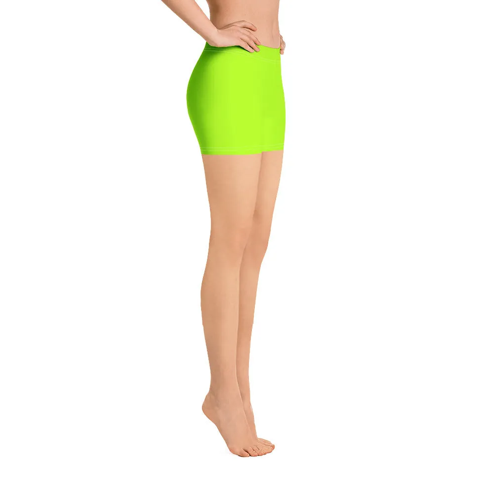 Neon Green Women's Tights, Bright Workout Gym Ladies Elastic Tight Shorts-Made in USA/EU