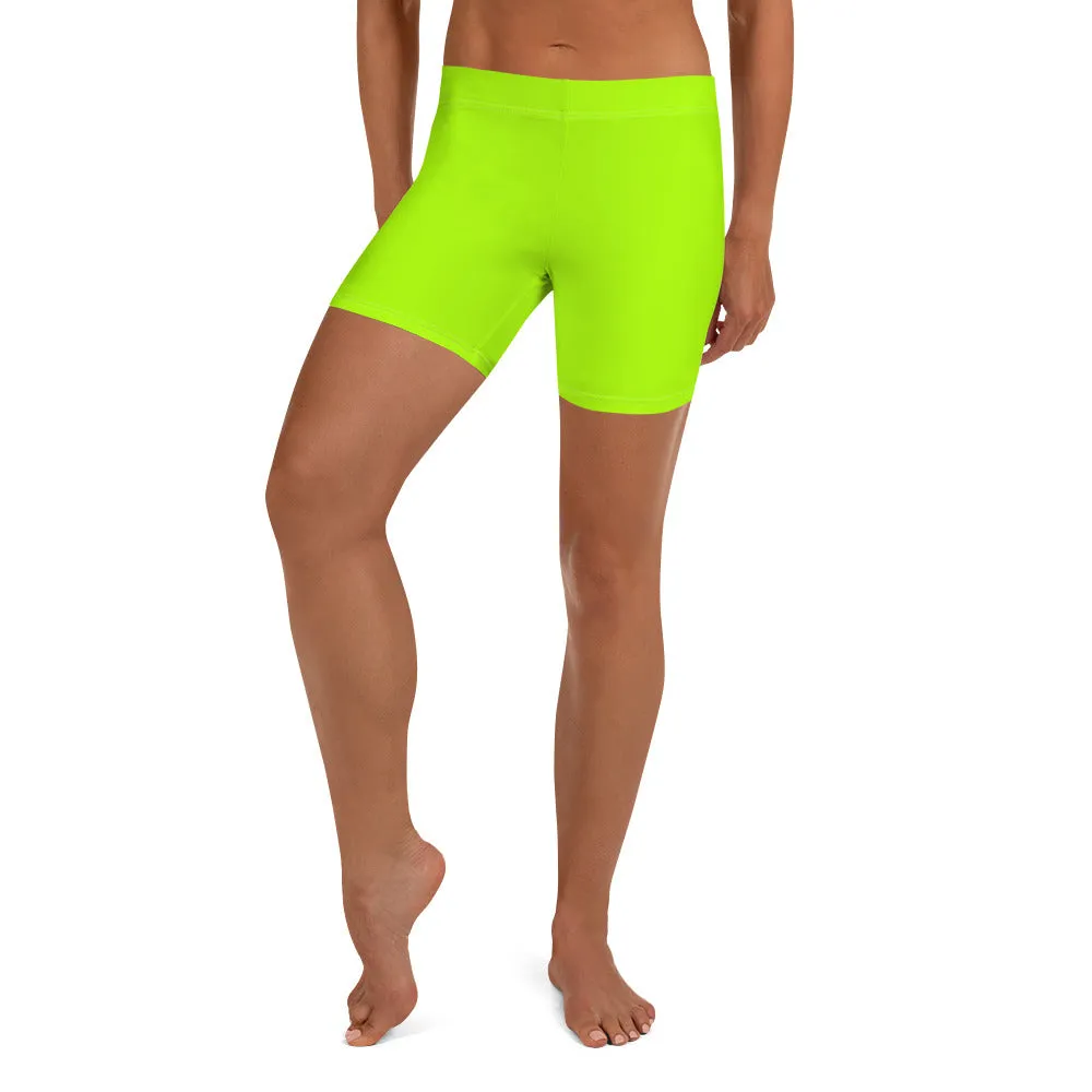 Neon Green Women's Tights, Bright Workout Gym Ladies Elastic Tight Shorts-Made in USA/EU