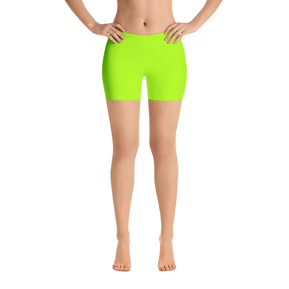 Neon Green Women's Tights, Bright Workout Gym Ladies Elastic Tight Shorts-Made in USA/EU