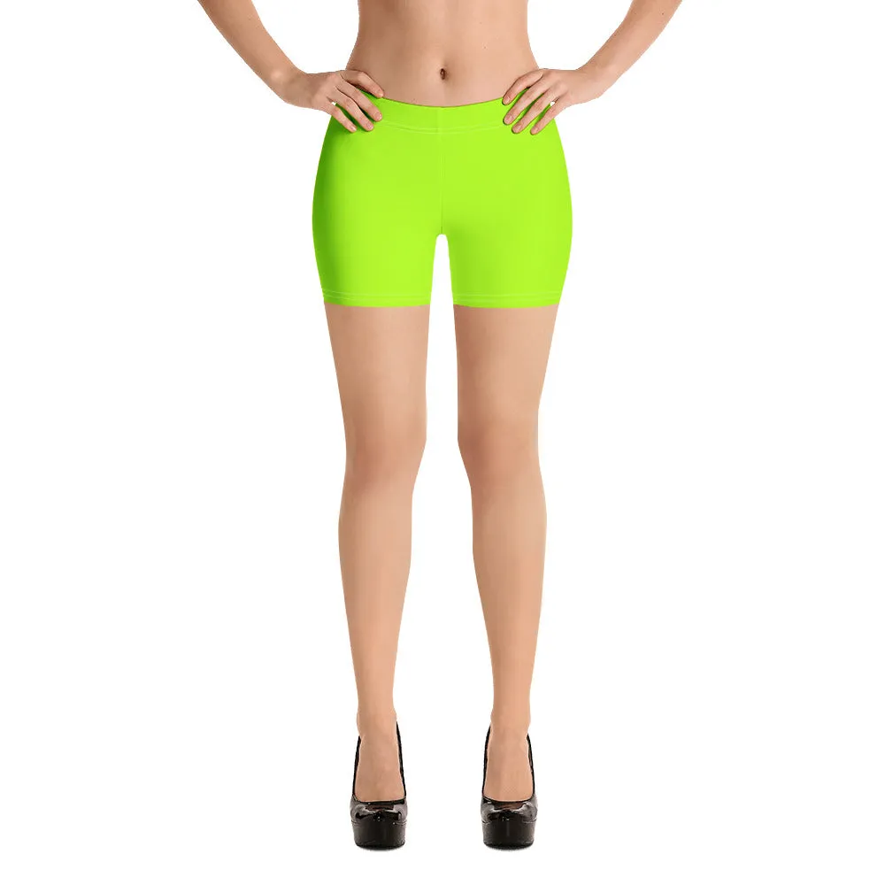 Neon Green Women's Tights, Bright Workout Gym Ladies Elastic Tight Shorts-Made in USA/EU