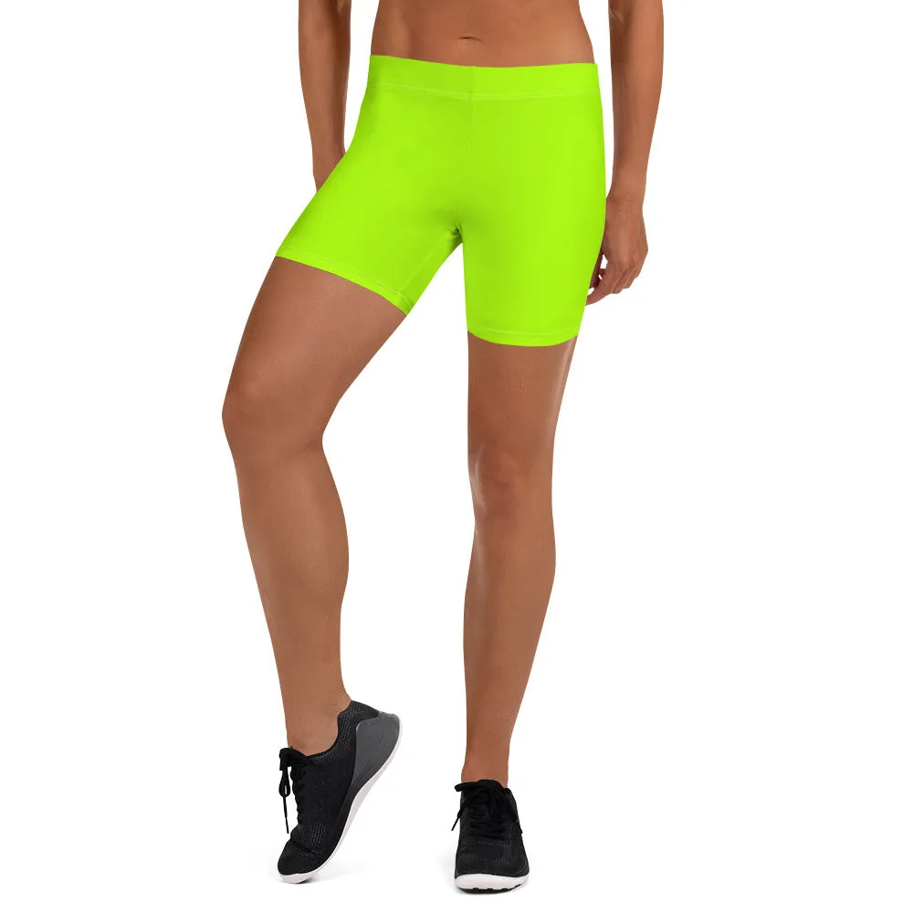 Neon Green Women's Tights, Bright Workout Gym Ladies Elastic Tight Shorts-Made in USA/EU