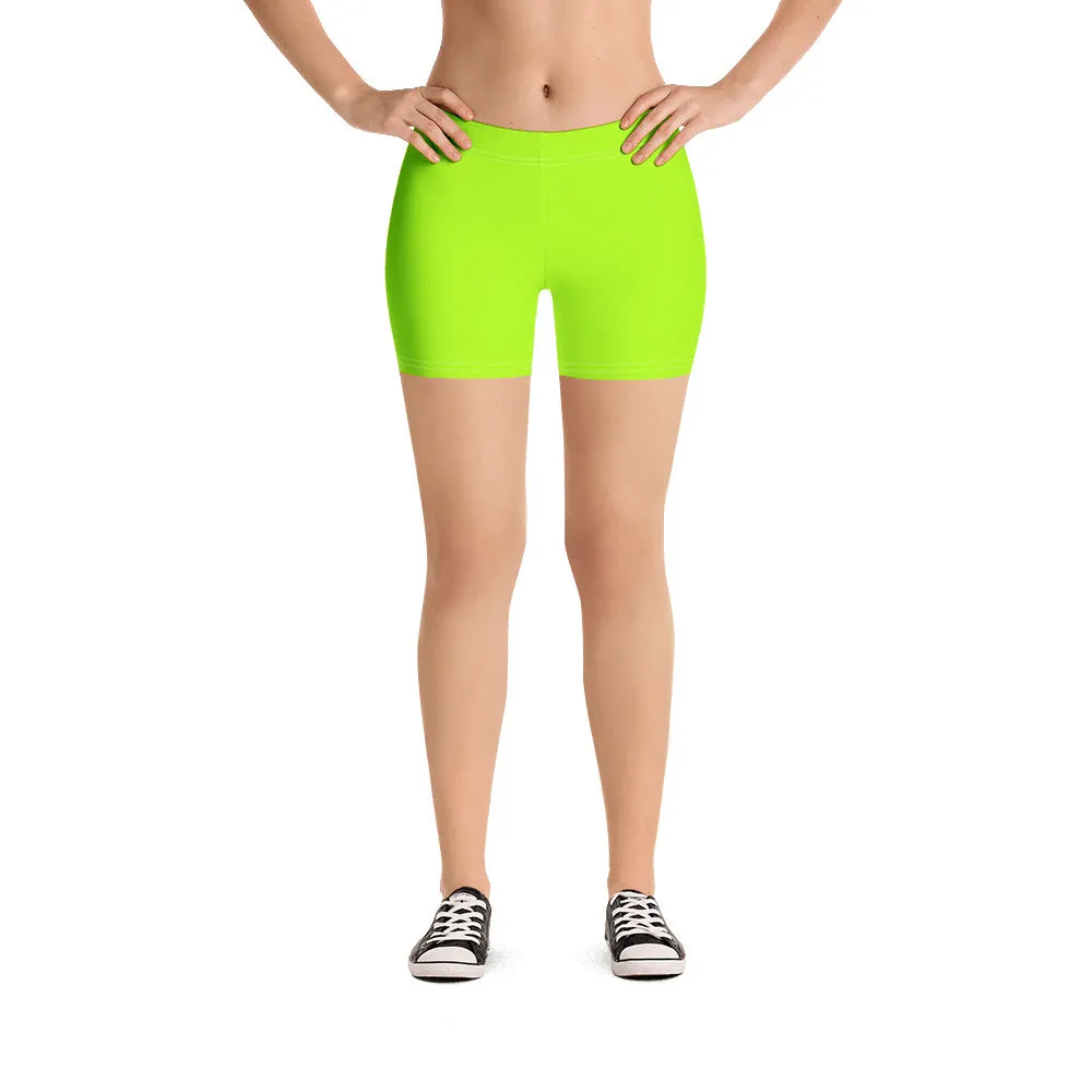 Neon Green Women's Tights, Bright Workout Gym Ladies Elastic Tight Shorts-Made in USA/EU