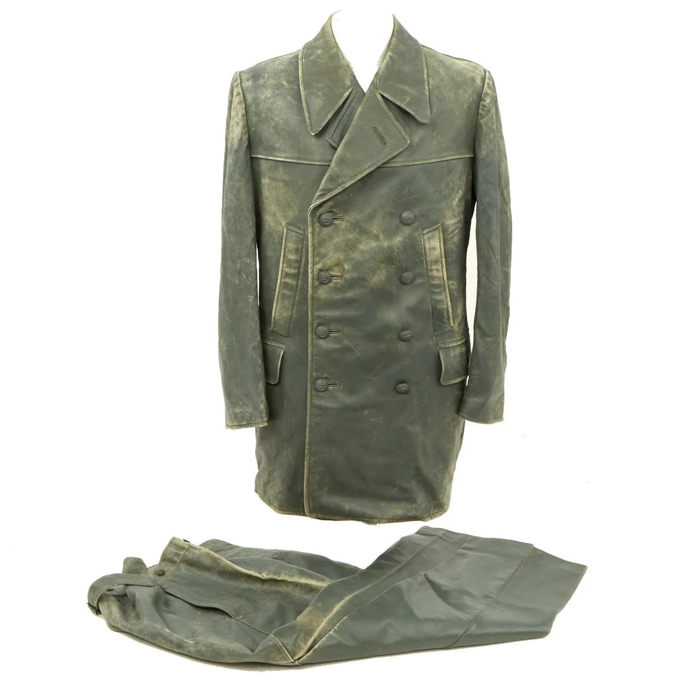 Original German Kriegsmarine U-Boat Double Breasted Leather Jacket and Trouser Set - Dated 1942