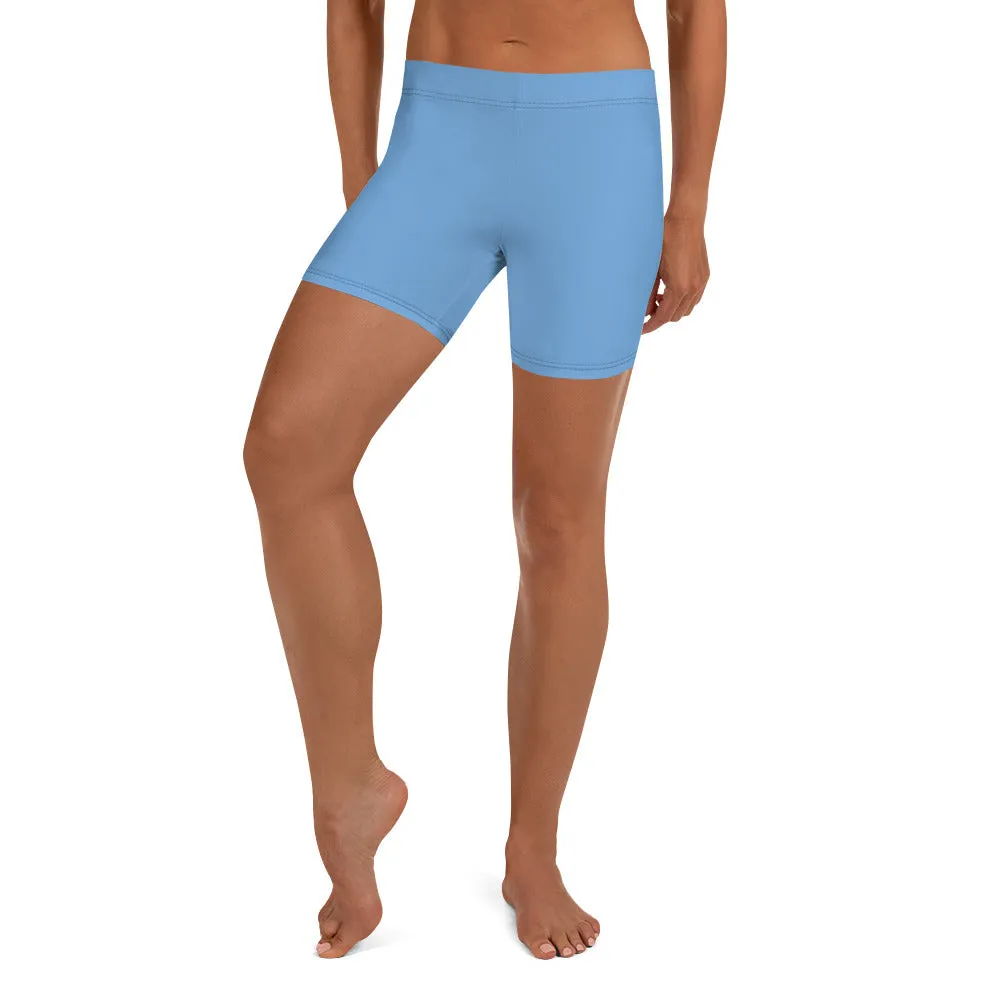 Pastel Blue Women's Designer Shorts, Sky Light Blue Premium Short Tights-Made in USA/EU/MX