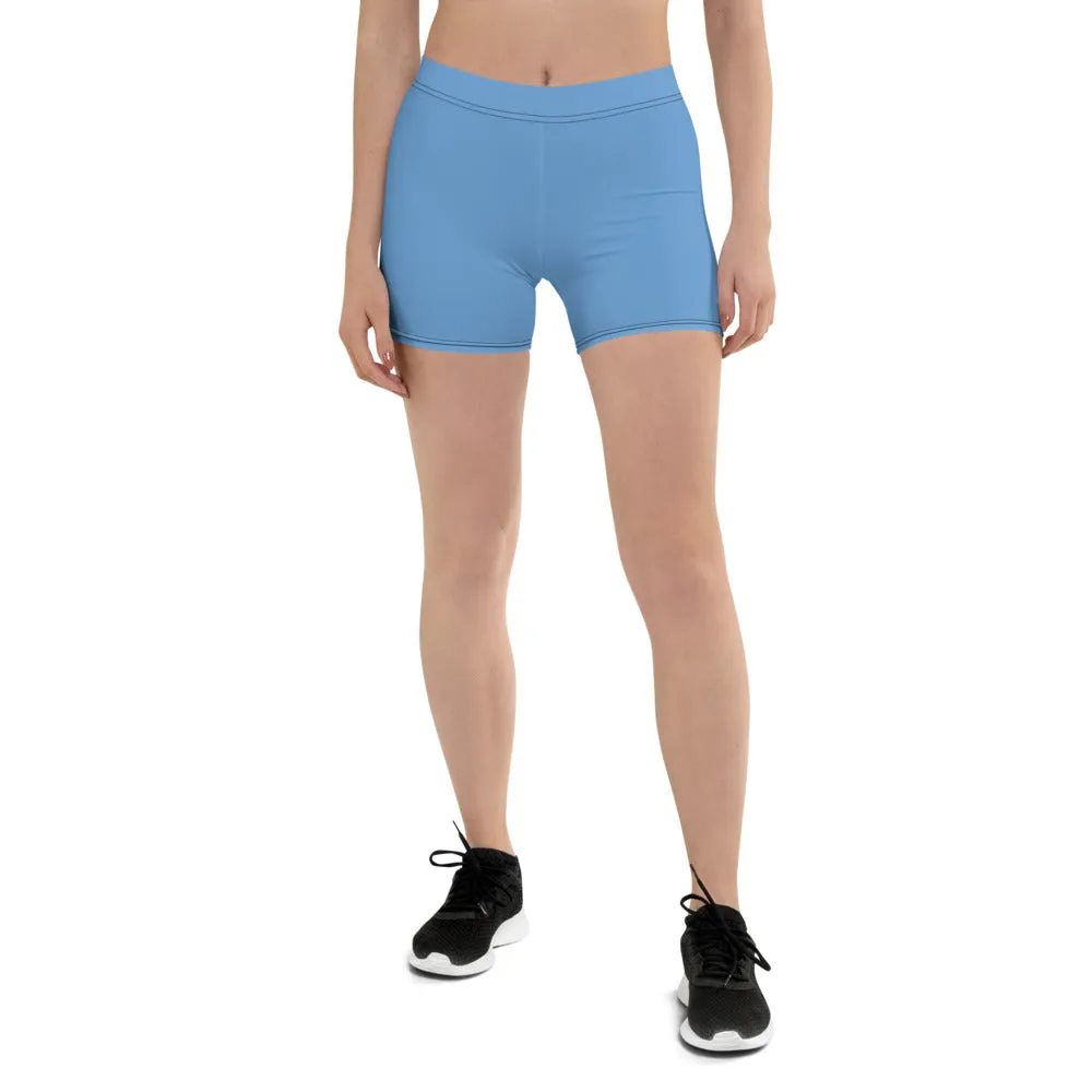 Pastel Blue Women's Designer Shorts, Sky Light Blue Premium Short Tights-Made in USA/EU/MX