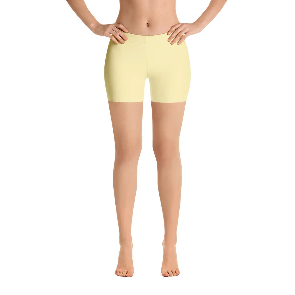 Pastel Yellow Women's Shorts, Light Yellow Solid Color Modern Short Tights-Made in USA/EU