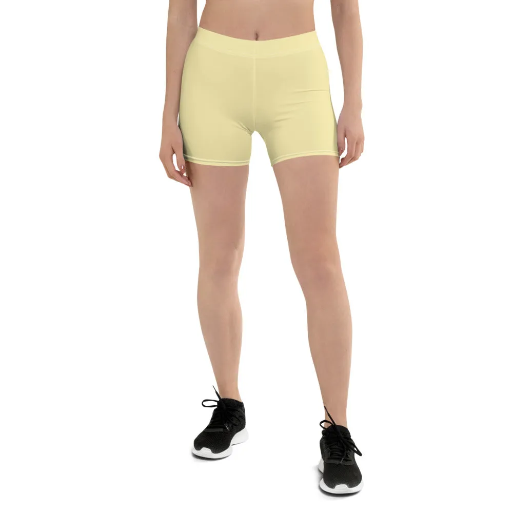 Pastel Yellow Women's Shorts, Light Yellow Solid Color Modern Short Tights-Made in USA/EU