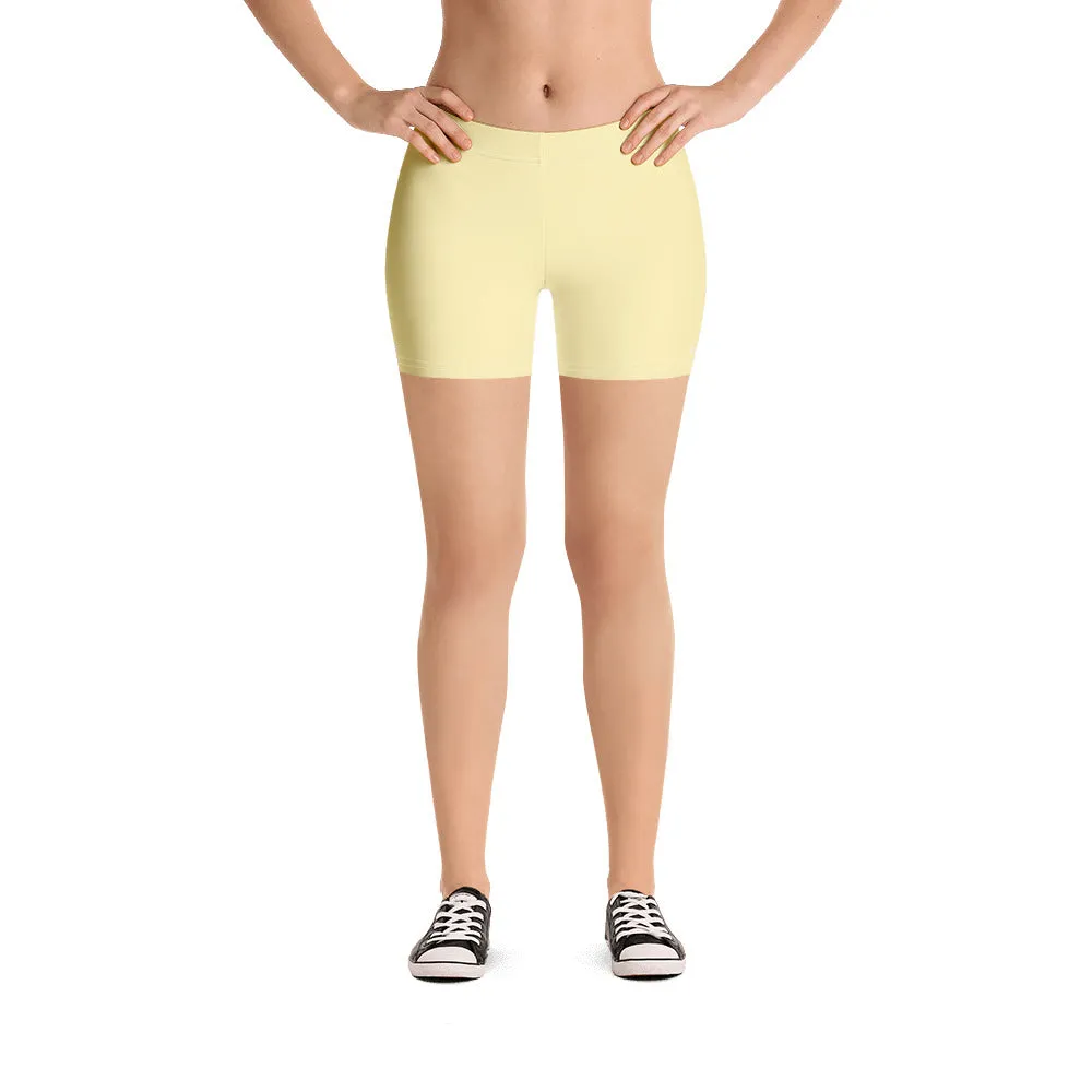 Pastel Yellow Women's Shorts, Light Yellow Solid Color Modern Short Tights-Made in USA/EU