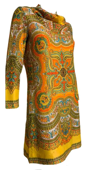 Persian Print Jersey Nylon Mini Dress circa 1970s