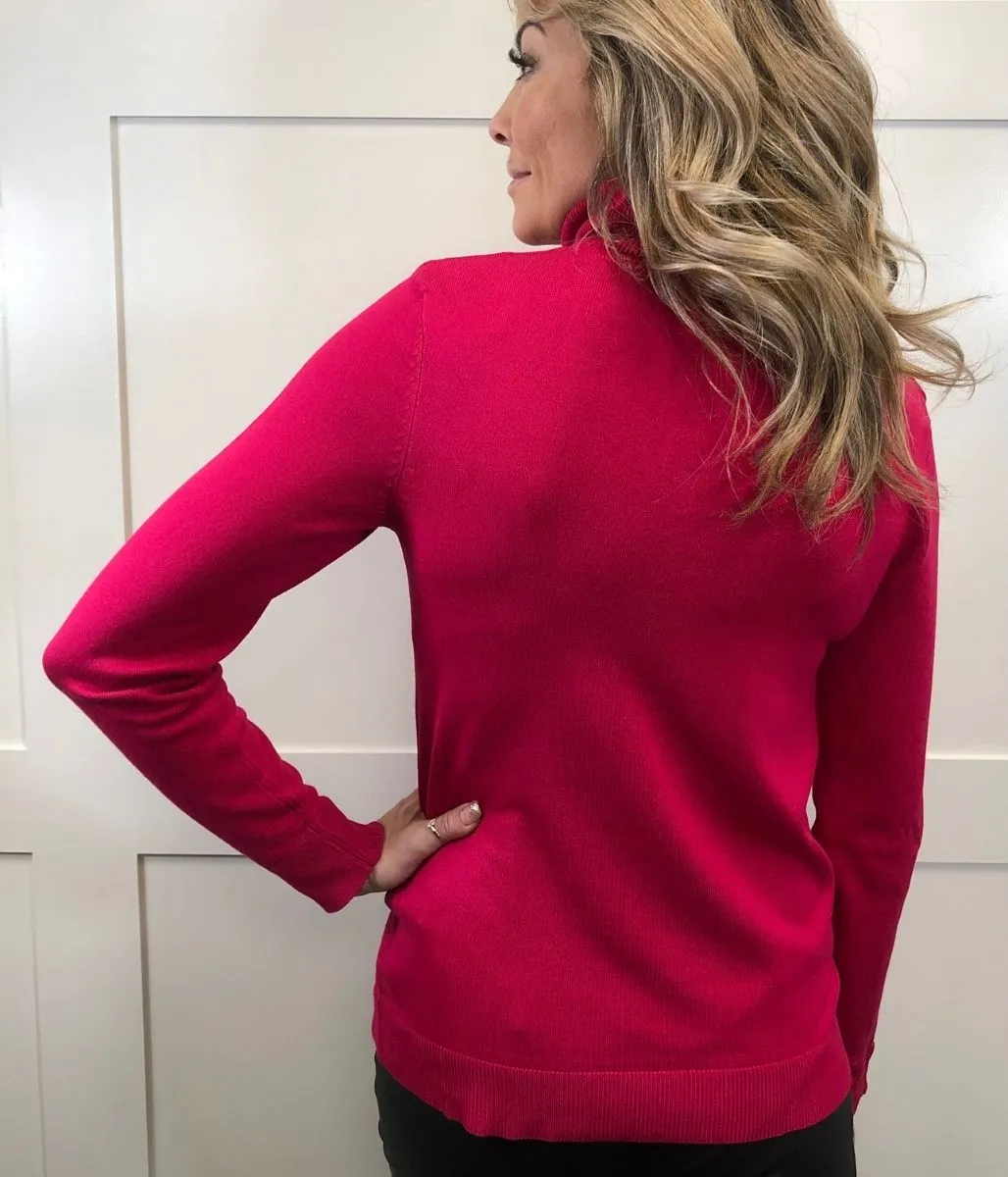 Pink Roll Neck Fine Knit Jumper