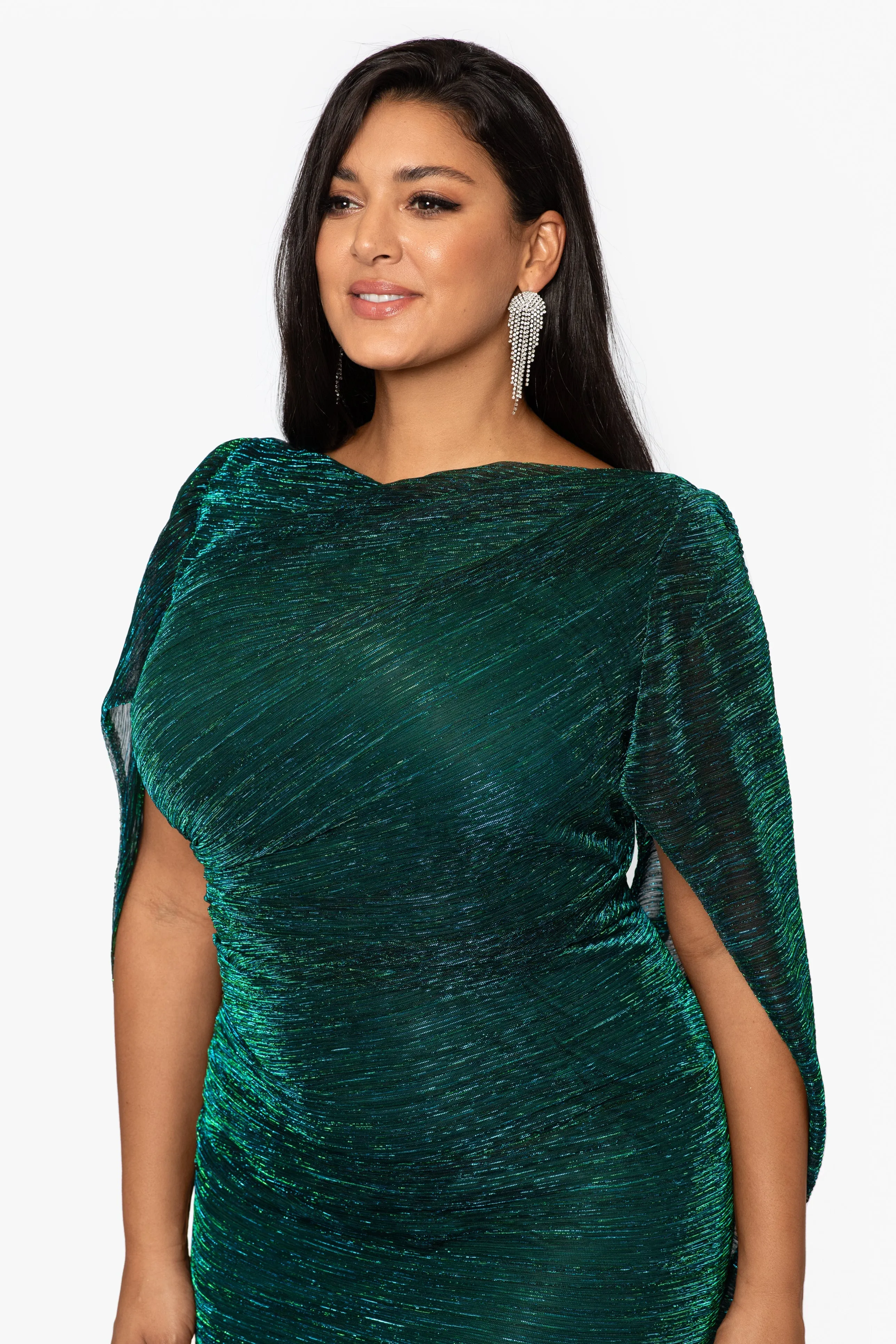 Plus "Tamsin" Long Metallic Knit Long Sleeve Drape Dress