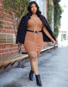 Plus Size Lace Up Ribbed Knit Dress