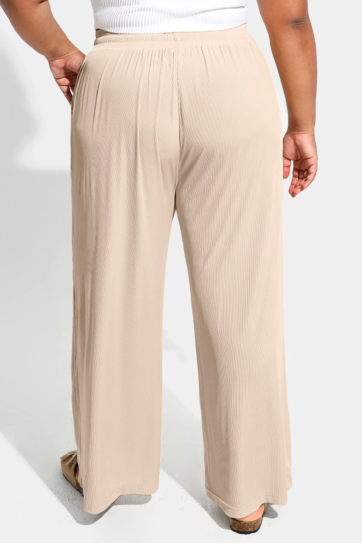 Pocket Solid Drawstring High Waist Wide Leg Pants