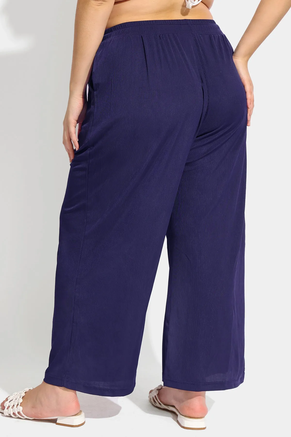 Pocket Solid Drawstring High Waist Wide Leg Pants