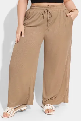 Pocket Solid Drawstring High Waist Wide Leg Pants