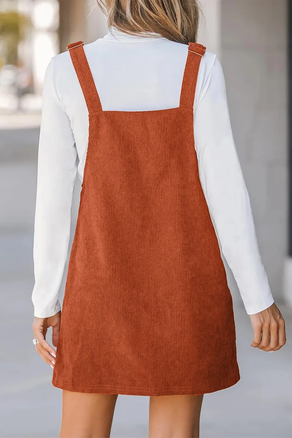 Pocketed Square Neck Wide Strap Overall Dress