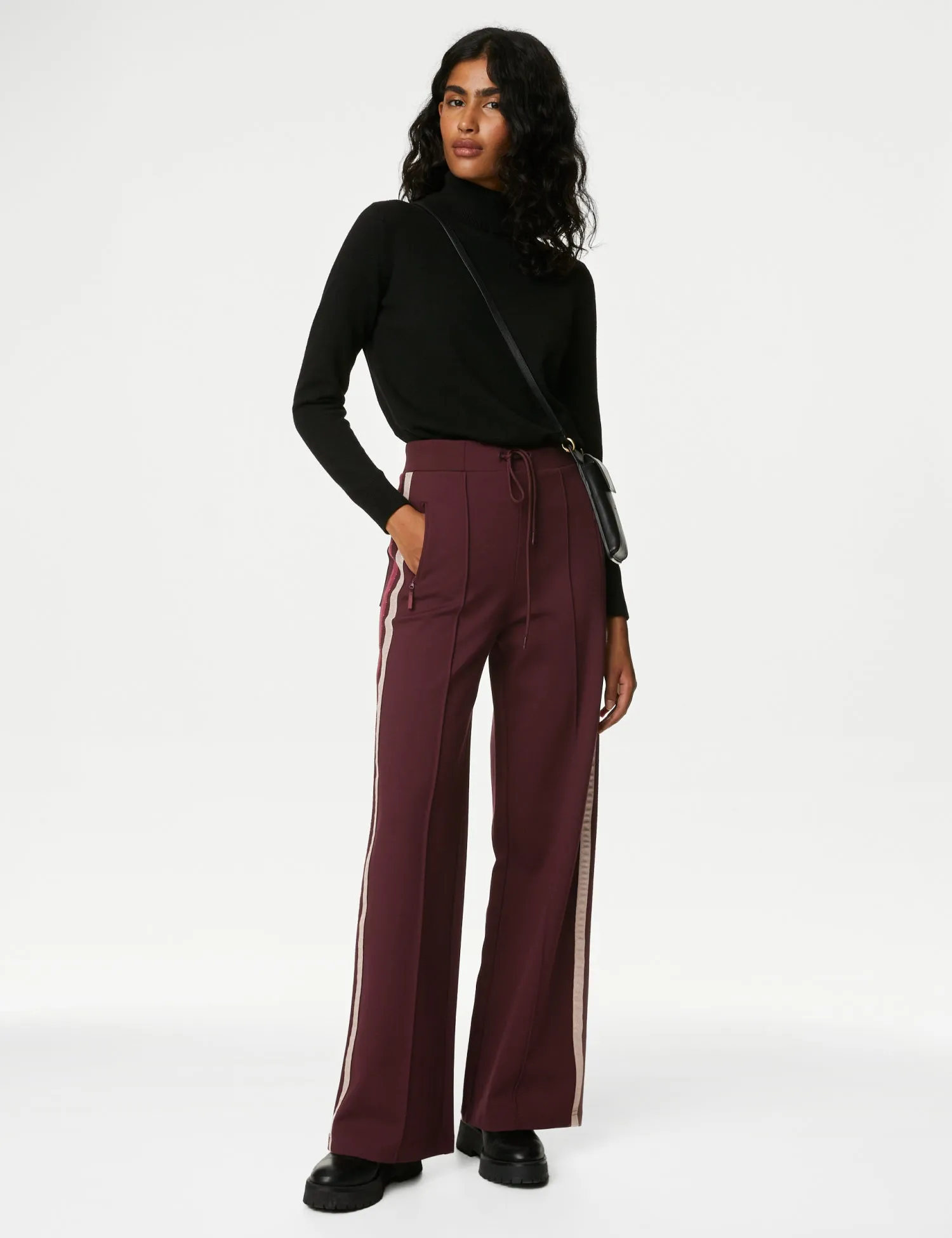 Ponte Sparkly Side Stripe Wide Leg Trousers