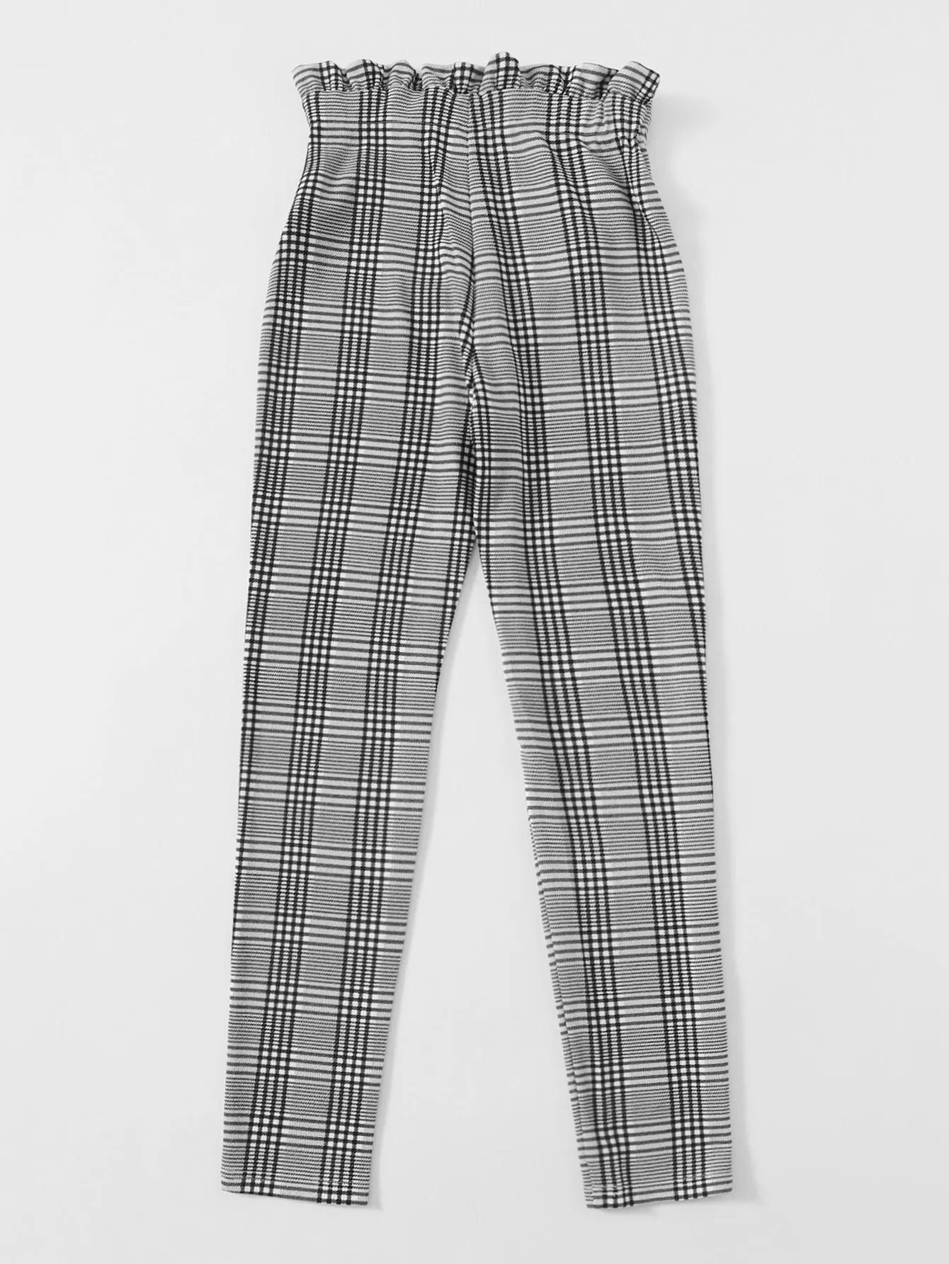 Preppy Plaid Paper Bag Waist High Waist Long Women Pants