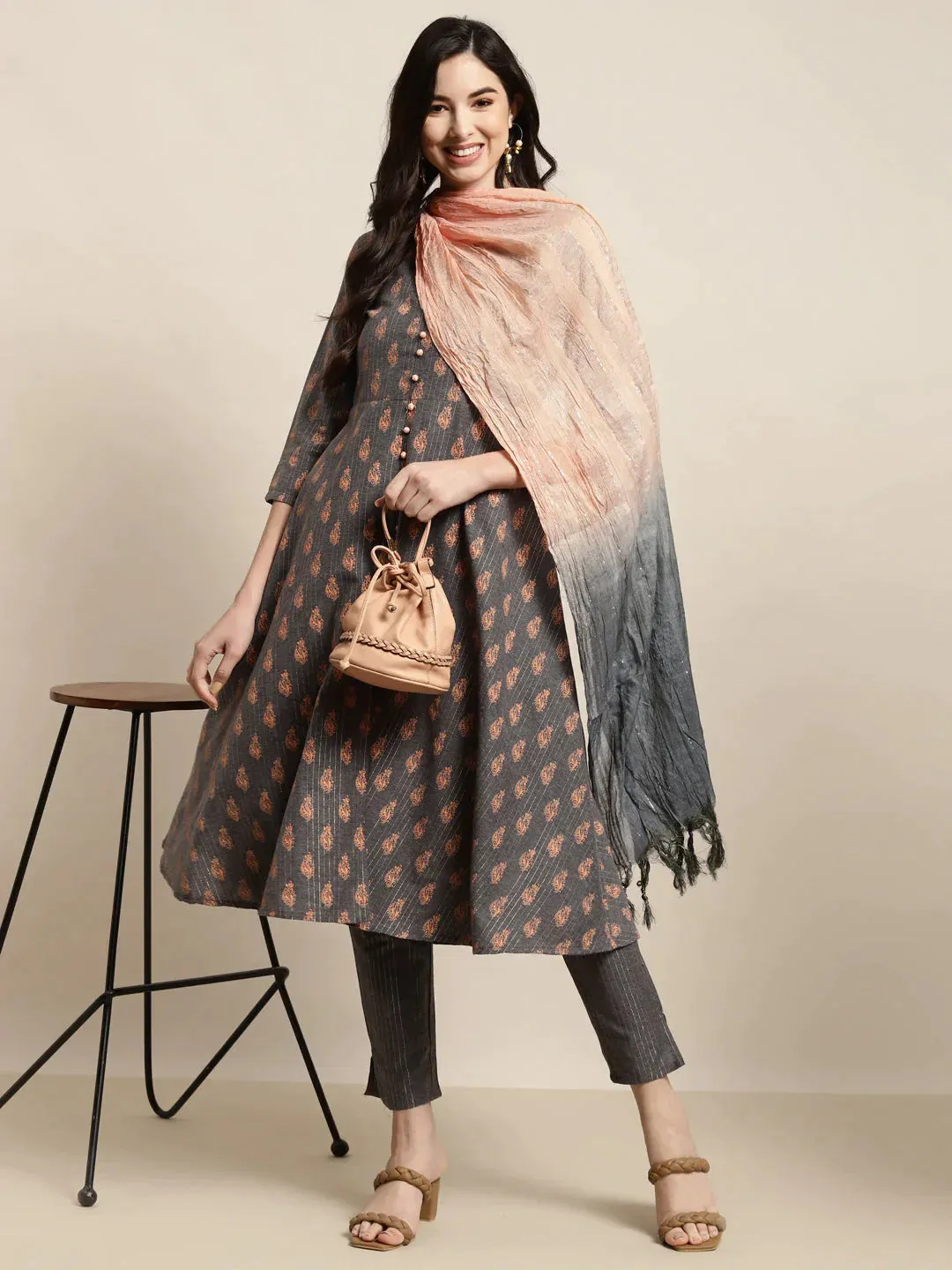 Printed Kurta With Trousers & With Dupatta