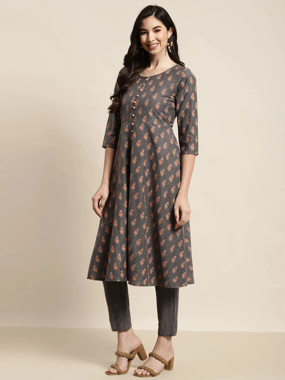 Printed Kurta With Trousers & With Dupatta